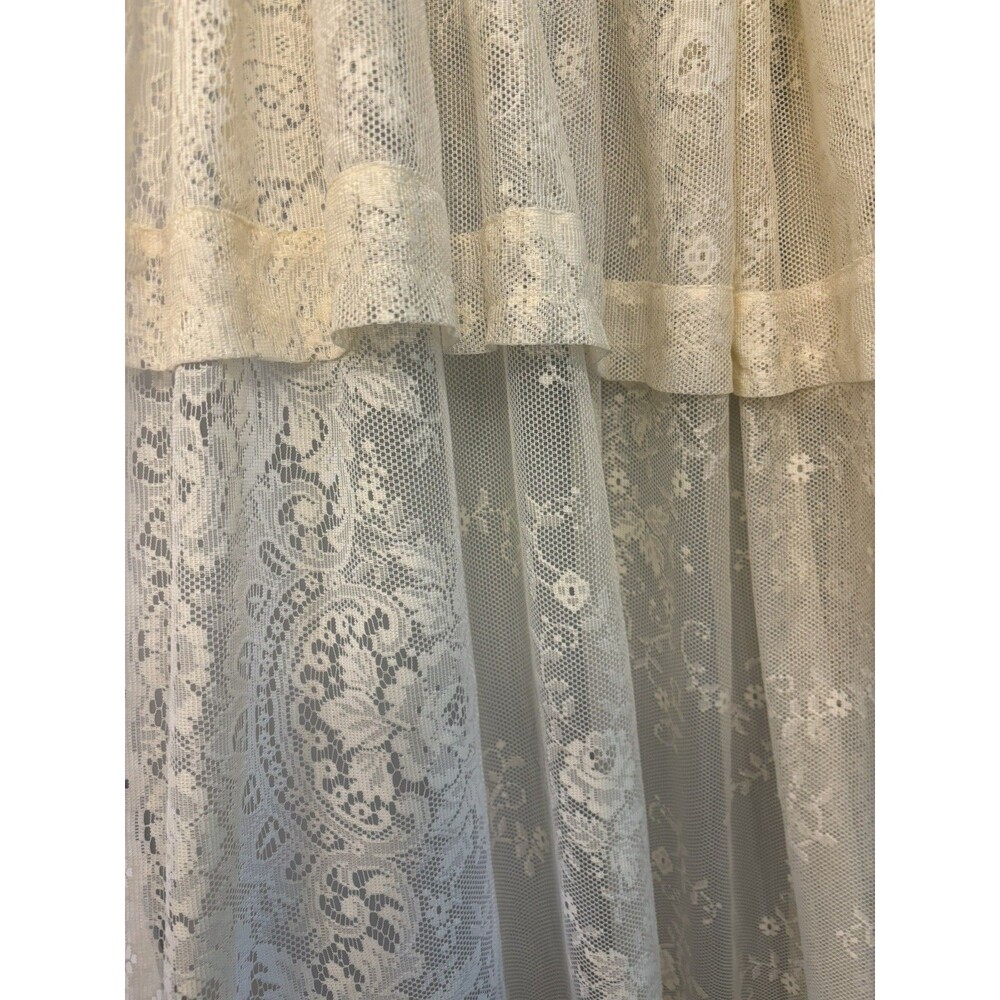 VTG Ivory Lace Curtain Panel 63" W x 87” L Floral Design w Valance Cottage Core